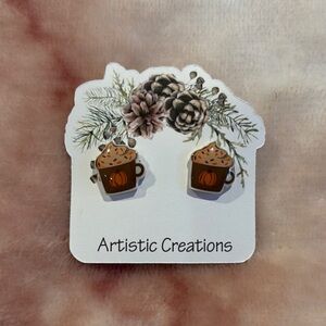 Artistic Creations Handcrafted Spiced Pumpkin Latte Cup Fashion Stud Earrings NW